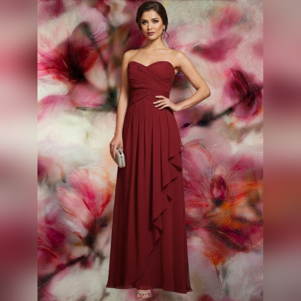 David's Bridal Strapless Crinkle Chiffon Dress